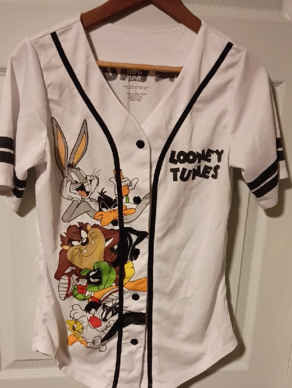 Warner Bros. Looney Tunes White Baseball Jersey with Black Trim